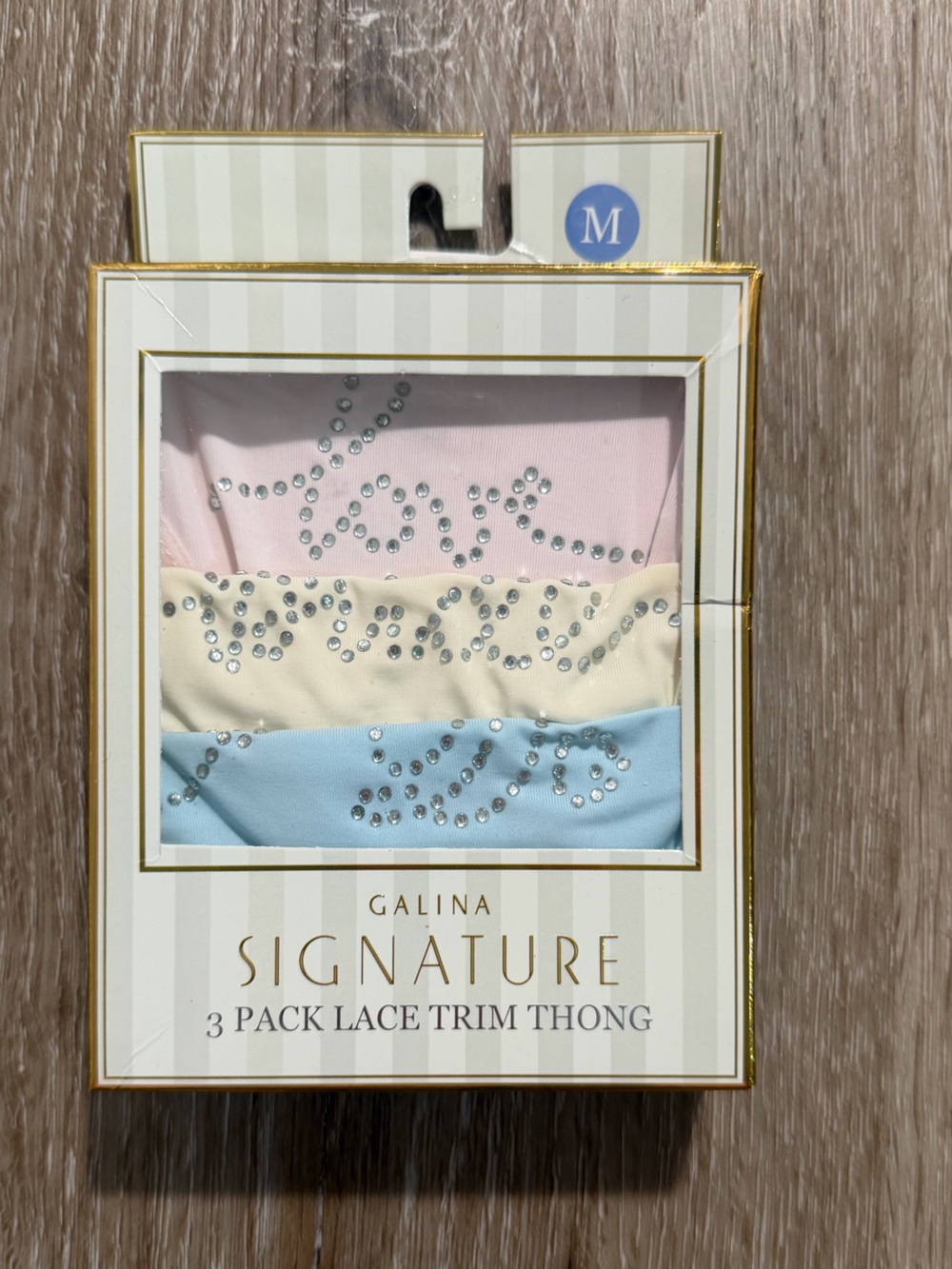 Galina Signature 3-Pack Bridal Lace Trim Thong - Pink, Cream, Blue - new in box